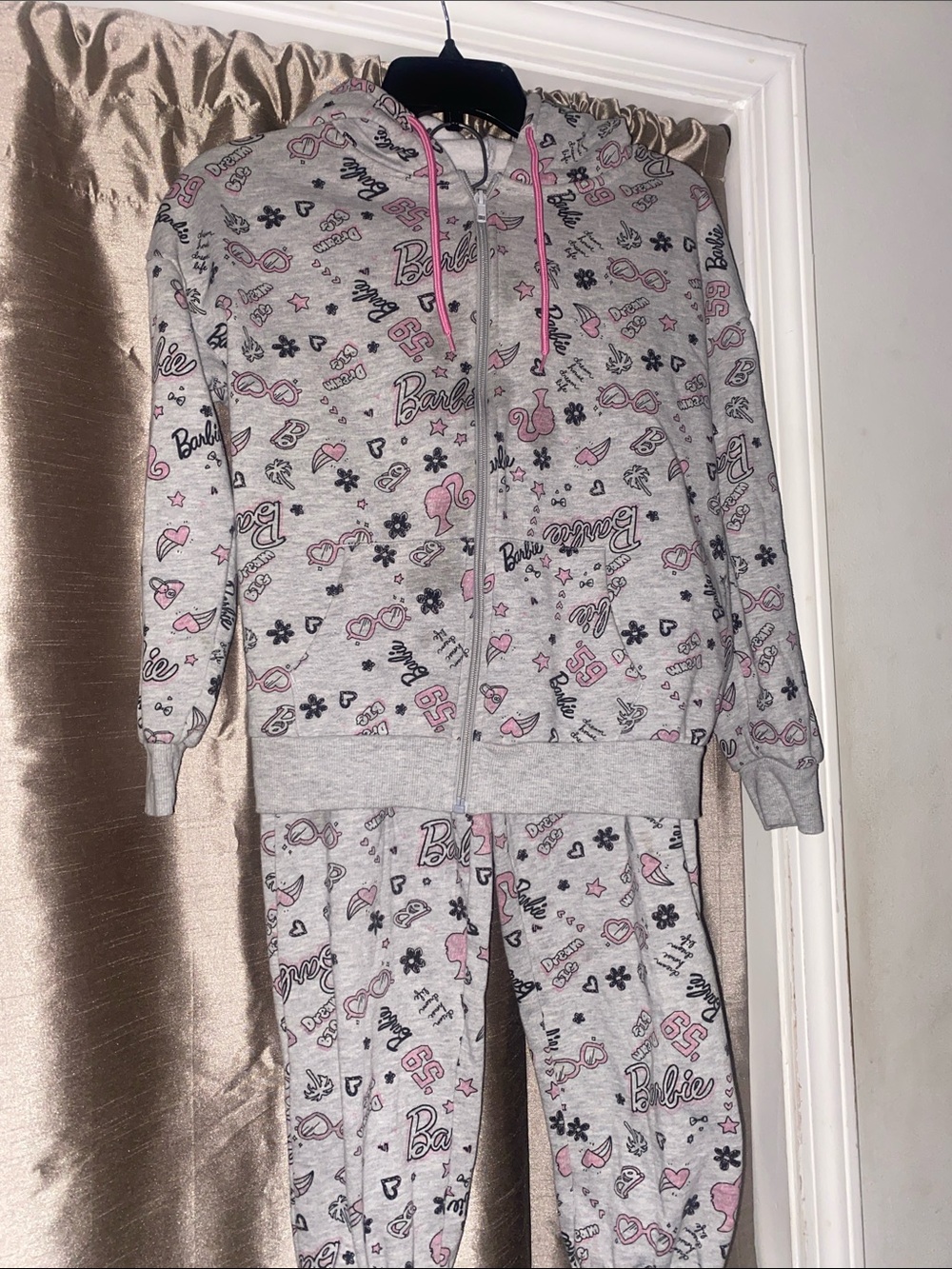 Barbie Gray and Pink Hooded Zip-Up Pajama Set
